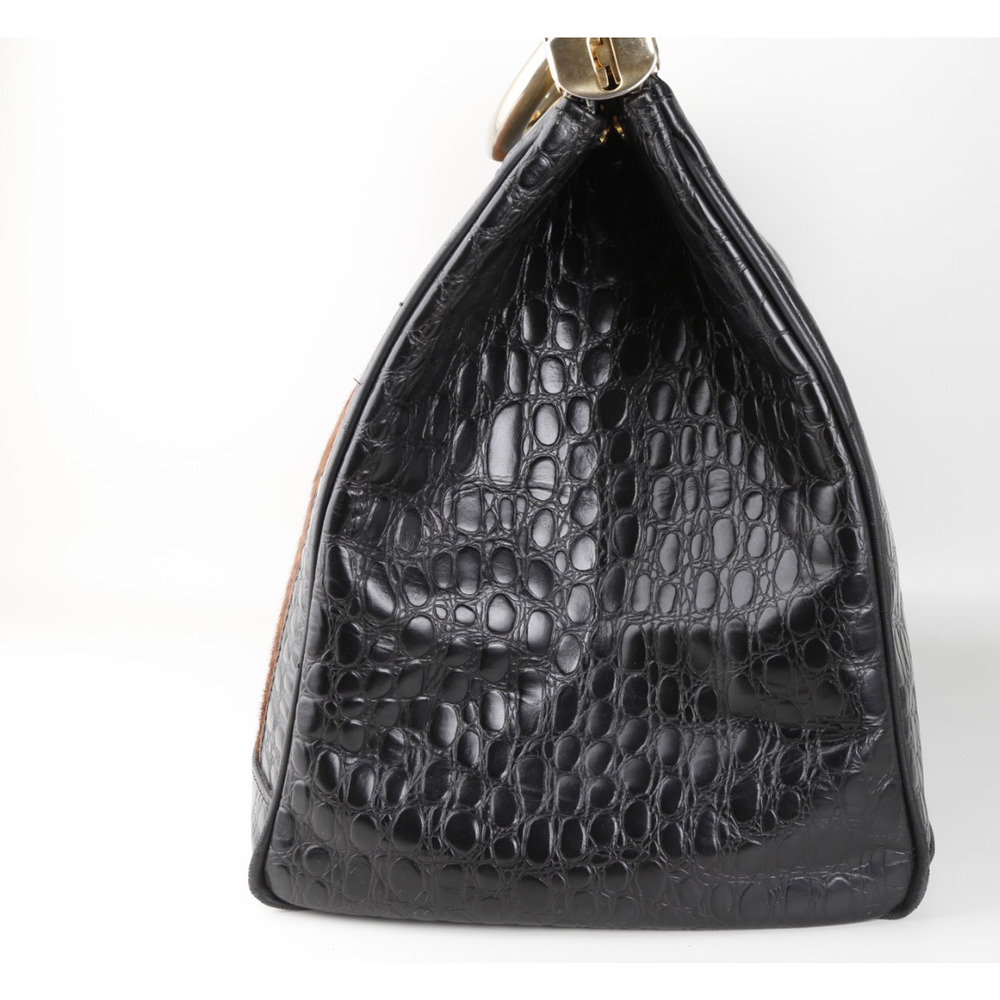 Rare Vintage L’ior Structured Doctor Frame Bag Croc Embossed Leather Calf Hair - Picture 10 of 16